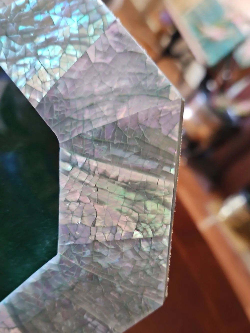 VTG MCM Abalone Mother of Pearl Mosaic Octagon Picture Frame Green Velvet Back